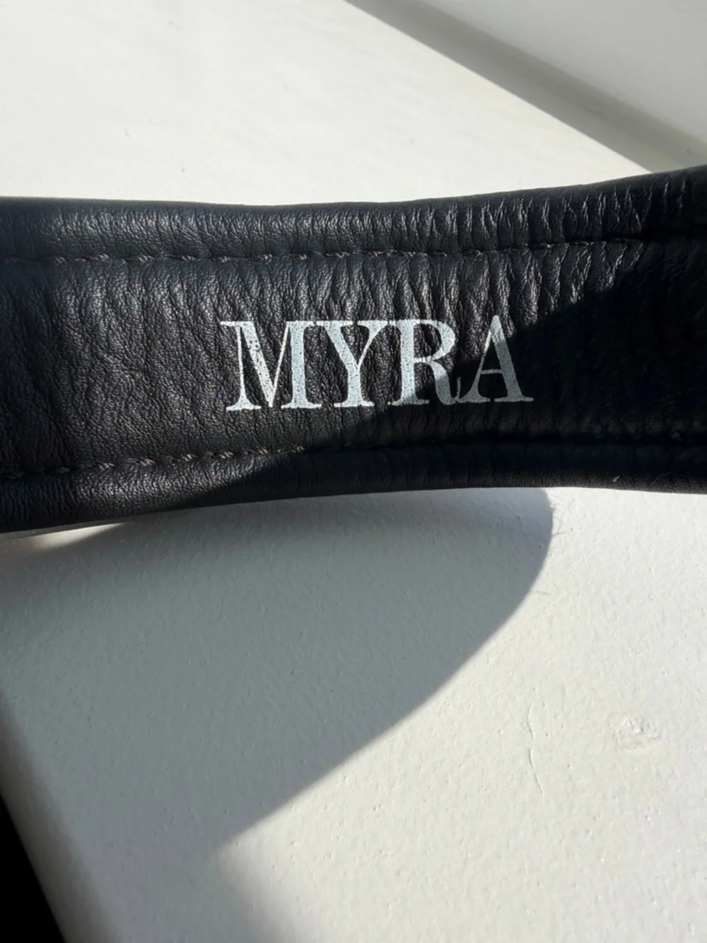 Myra Bag Black and White Cowhide Leather Dog Collar with Gold Hardware